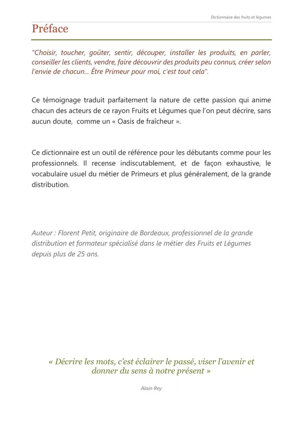Page de l'aperçu du dictionnaire : Préface.