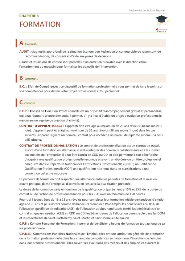 Première page du chapitre 8, Formation, avec ses premières définitions.