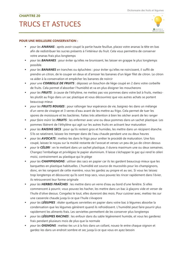 Première page du chapitre 20, Trucs et astuces, avec ses premières définitions.