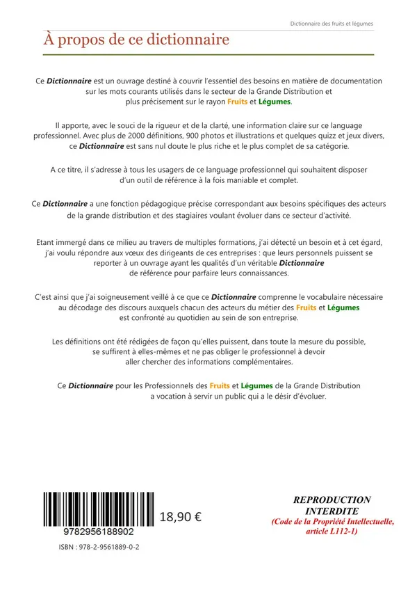Page de l'aperçu du dictionnaire : À propos de ce dictionnaire.