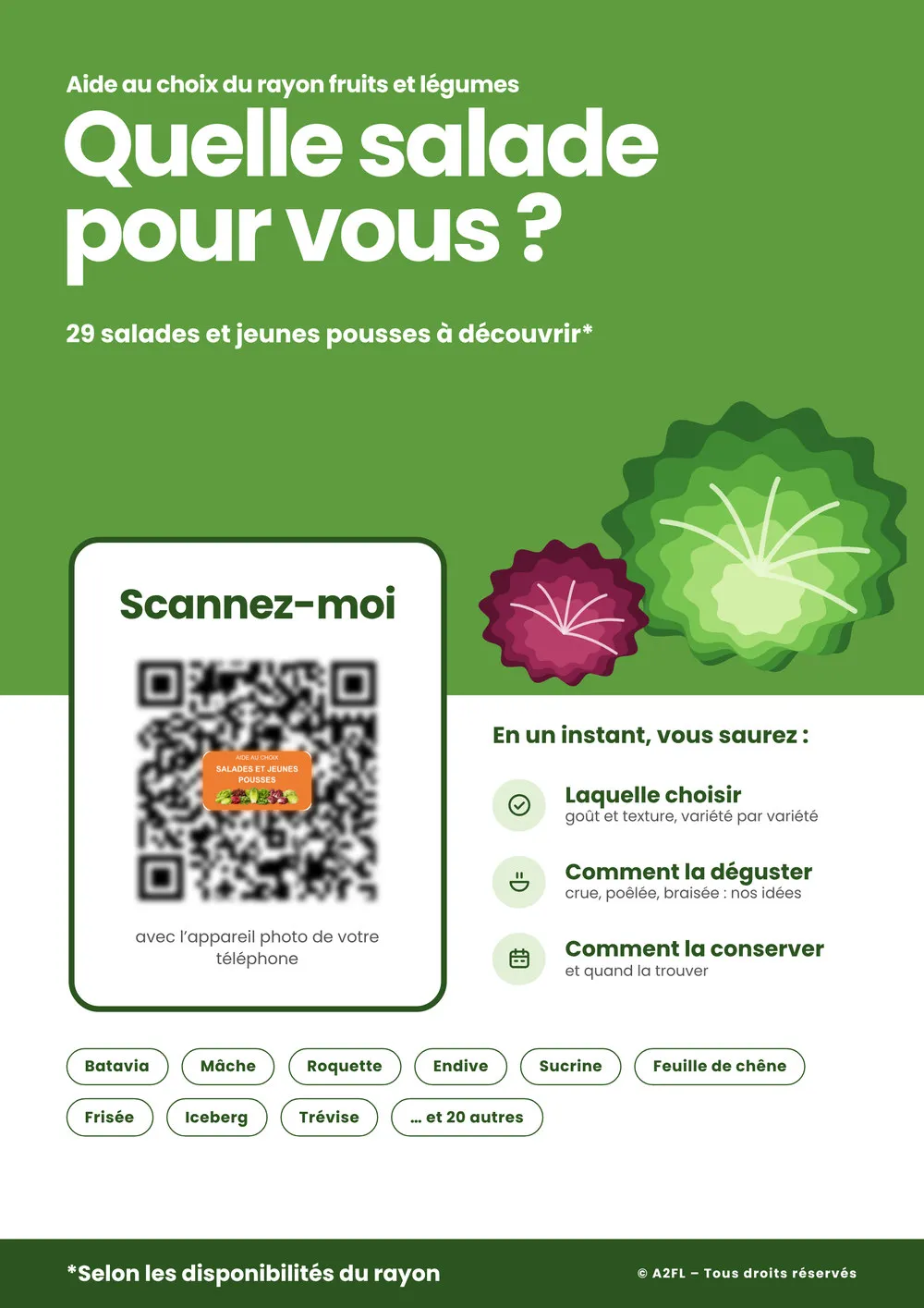 Affiche d'aide au choix « Quelle salade pour vous ? », QR code flouté